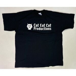 VINTAGE Cat Eat Cat Productions Graphic T-shirt Men XL Black Short Sleeve